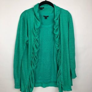 LAFAYETTE 148 Green Ruffle Cardigan /Tank Set S